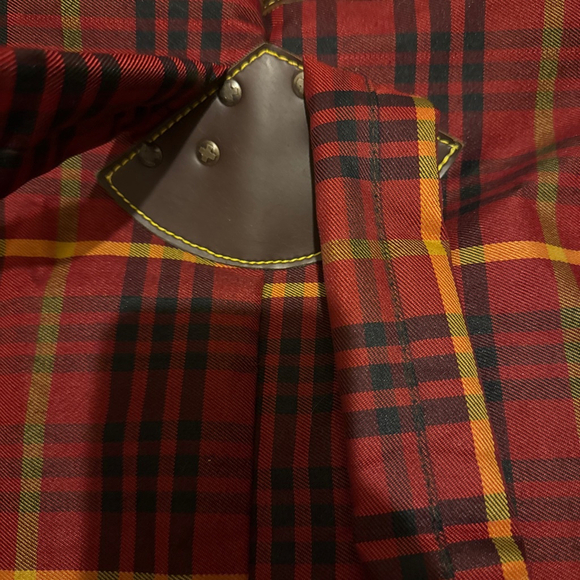 Vintage 90s Dr. Martens Plaid Drawstring Duffel Backpack Large Red Brown